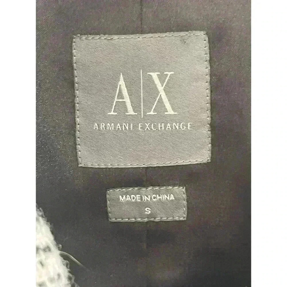 Armani Exchange Double Breasted Wool Blend Belted Pea Coat Black White Size S - Picture 2 of 8